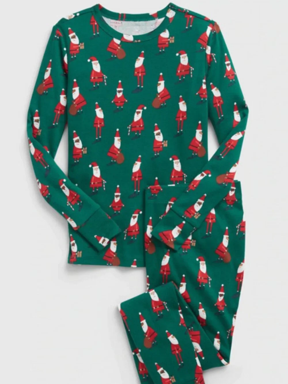 Gap Kids Green Santa Christmas 100% Organic Cotton PJ Sleep Set Size 6 8 NEW $39